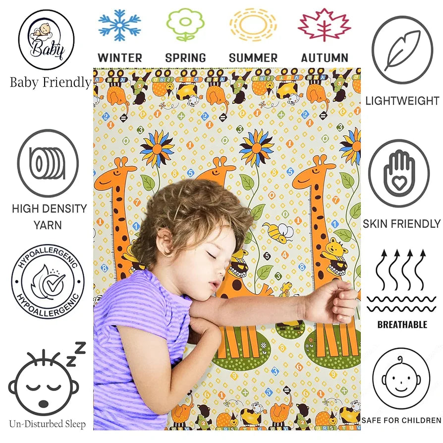 Fresh From Loom Bed Sheet Cartoon Printed Double Bed King Size Kids Bedsheet Yellow 144 TC Cream and Yellow