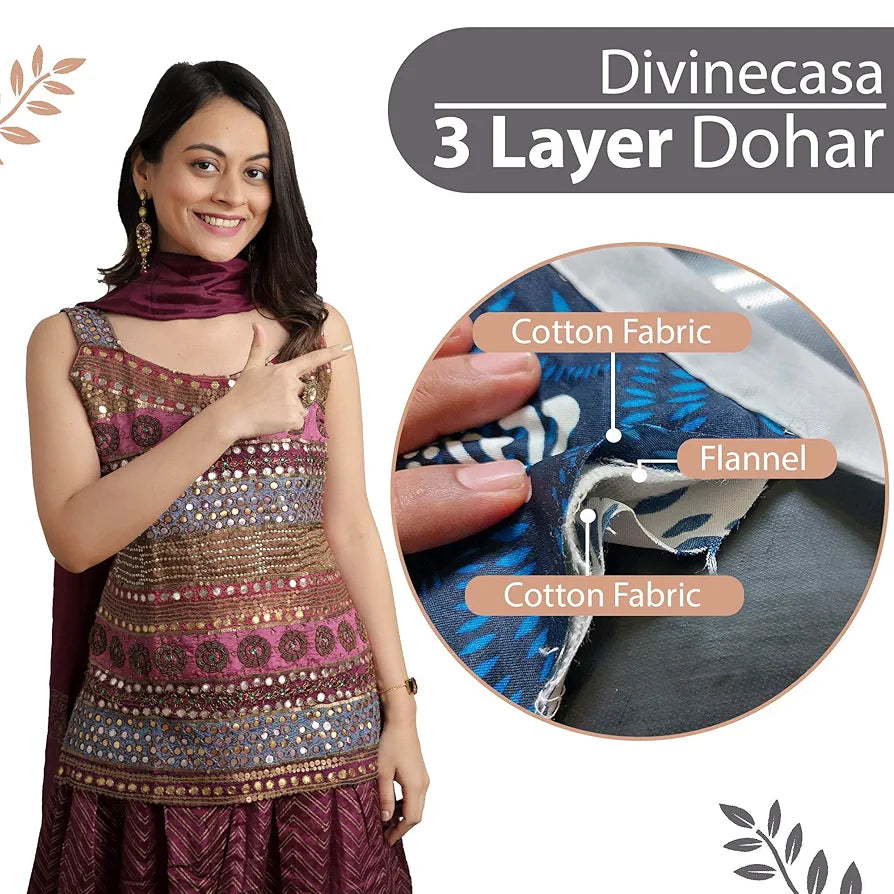 Divine Casa 100% Cotton Reversible Single Bed Dohar Lightweight AC Blanket Colour Floristry Slate & Coral