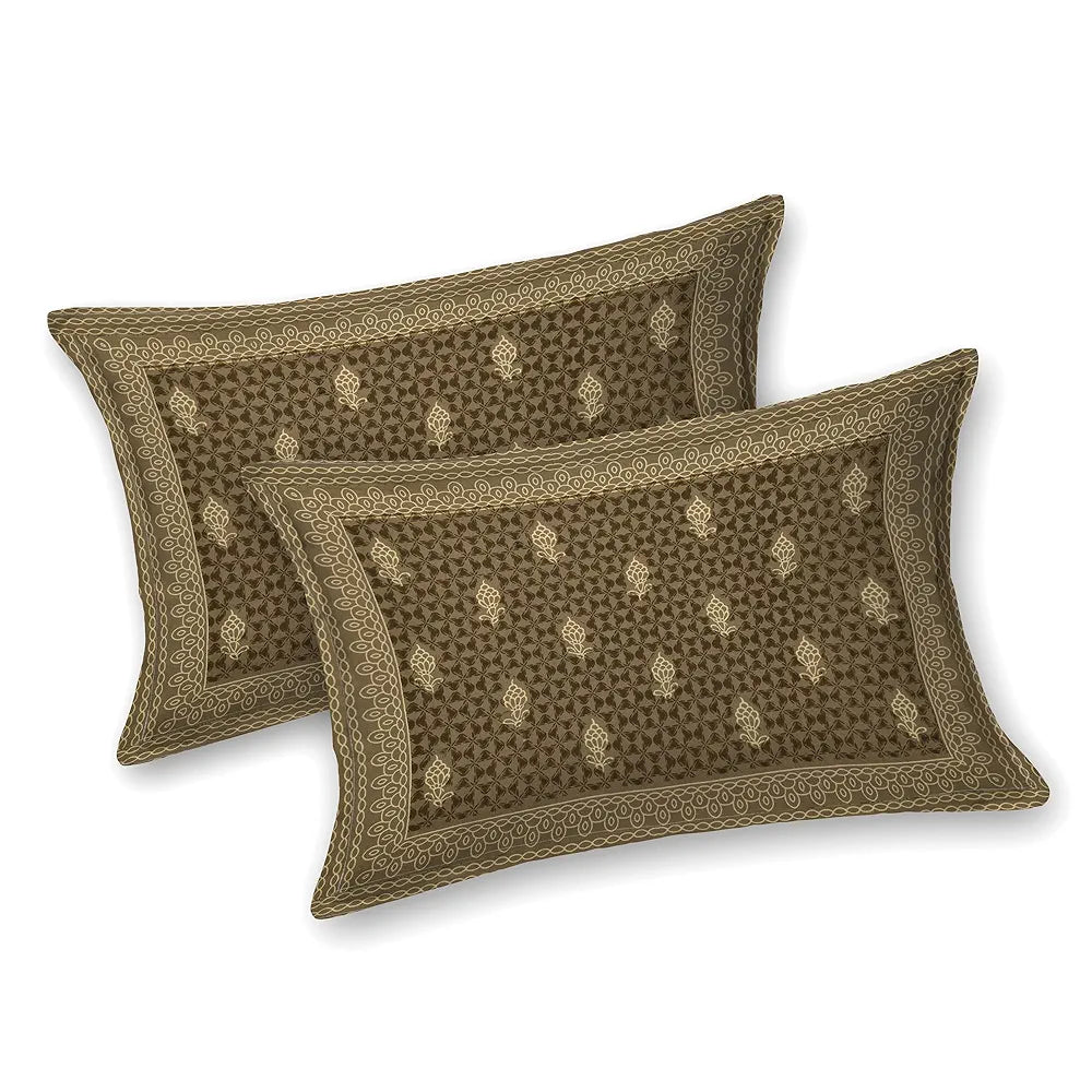 Kuber Industries Double Bedsheet with 2 Pillow Covers 186 TC Premium Cotton Embroidery Katli Flower Brown