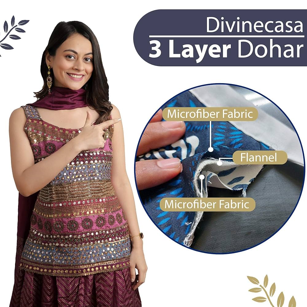 Divine Casa Reversible Single Bed AC Blanket Dohar 120 GSM Lightweight Polyester Colour Navy Blue & White