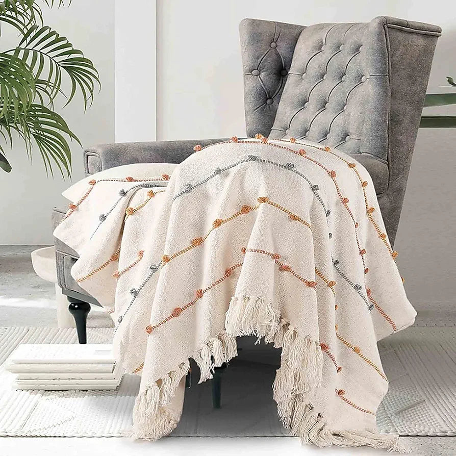 Sashaa World Multicolour Striped Comfort Cotton Throw Colour Beige