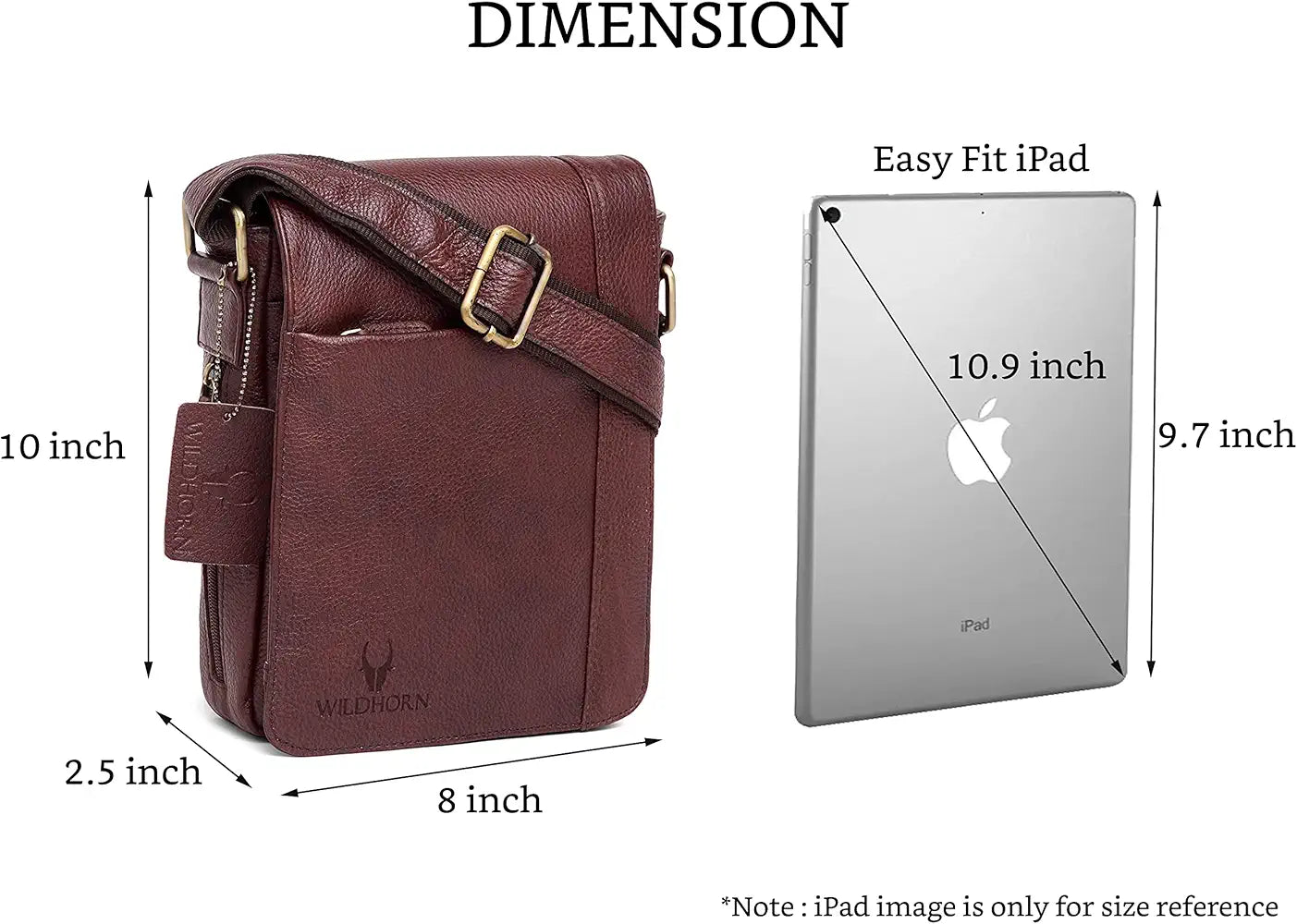 WildHorn Leather 8.5 inch Sling Messenger Bag for Men I Multipurpose Crossbody Bag I Travel Bag with Adjustable Strap I DIMENSION: L- 8.5inch H- 10.5inch W- 3inch