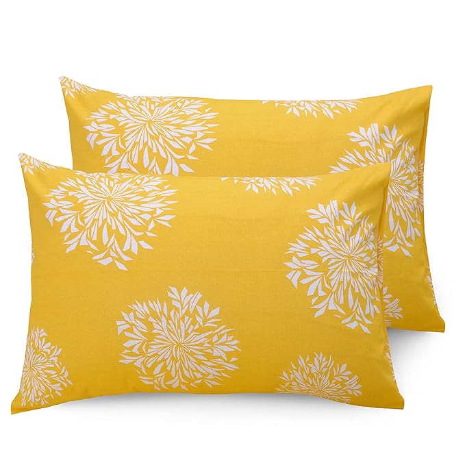 Huesland by Ahmedabad Cotton 144 TC Cotton Pillow Covers Set of 2 | Yellow