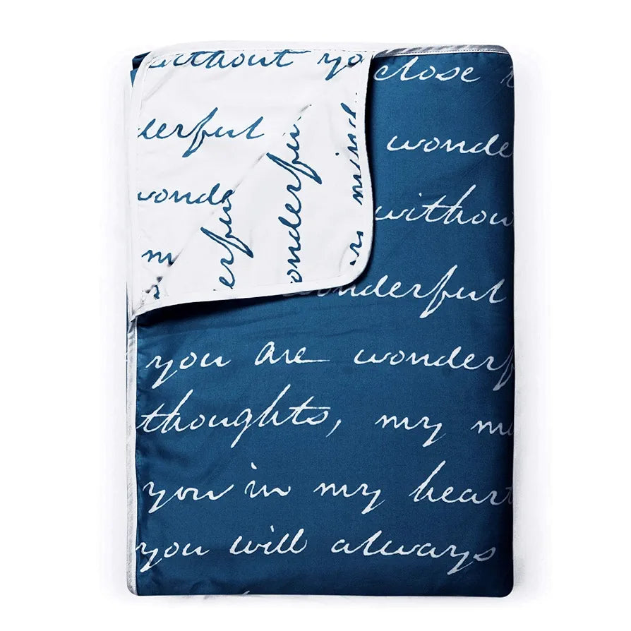Divine Casa Microfiber 120 GSM Single Bed Dohar Navy Blue Typography Print Lightweight Reversible AC Blanket