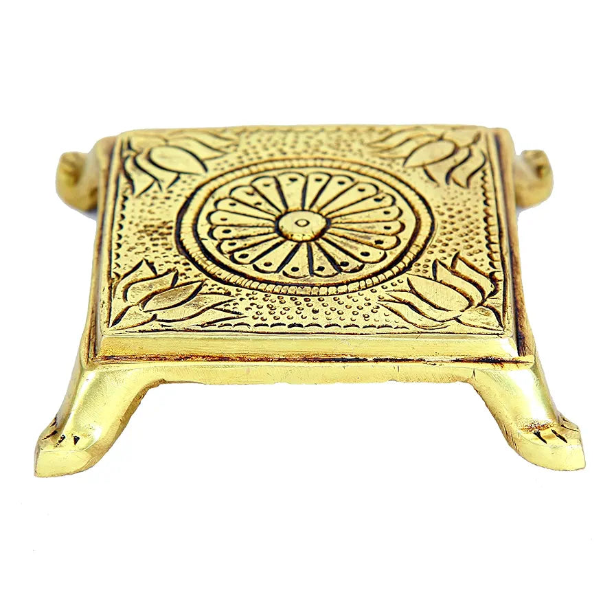 anciently Brass Pooja Chowki | Small Stand for God Idols | Brass Chowki for Puja, Brass, Gold Colour, 1 Piece 