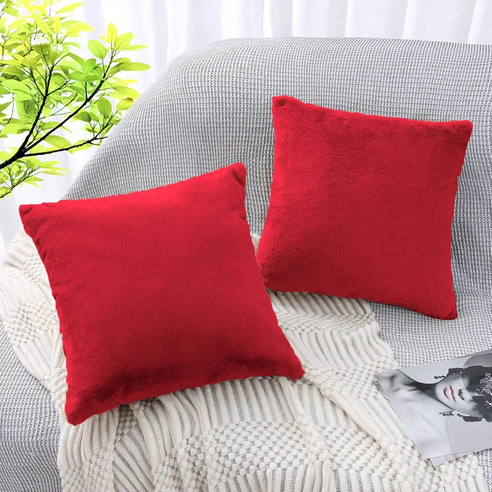Luxe Home Cushion Cover Duble Side Rabbit Fur Plain Design Covers Set of 2 for Sofa Colour Maroon