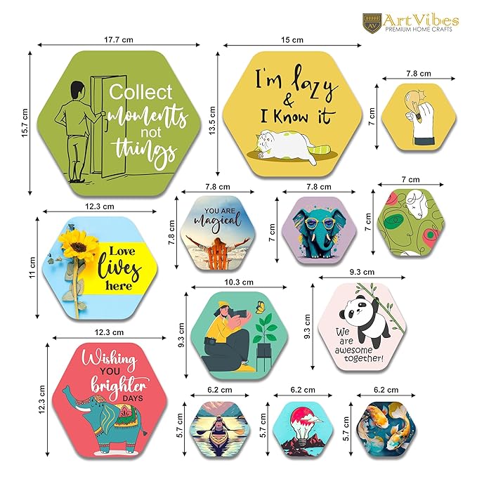 Artvibes Decorative Wooden Wall Hanging Decoration for Home | Quote Decor Item | Pack of 13 Pieces