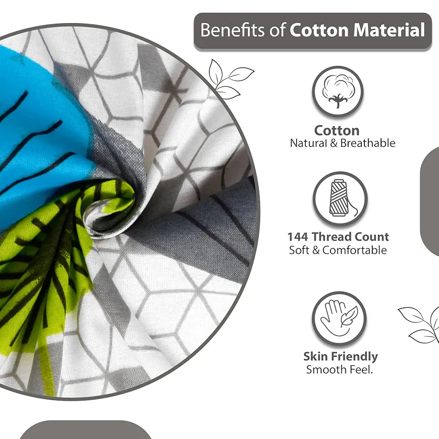 Divine Casa 144 TC 100% Cotton Bedsheet for Double Bed with 2 Pillow CoverColour Green & Blue