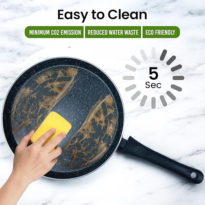 Solara Granite Dosa Tawa Non Stick Pan 28cm, Dosa Tawa Induction Base & Gas Compatible With Soft-touch Handles | Black Colour