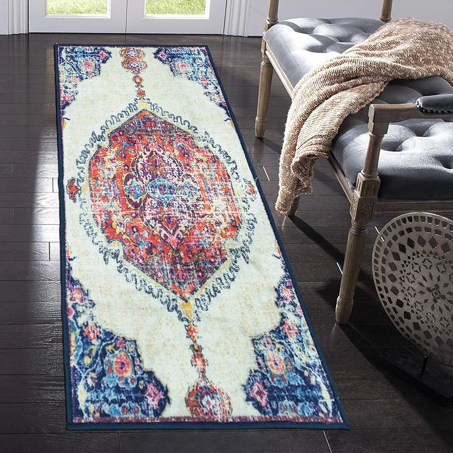 Status Contract 3D Printed Vintage Persian Bedside Runner Carpet Rug Anti Skid Backing for Home