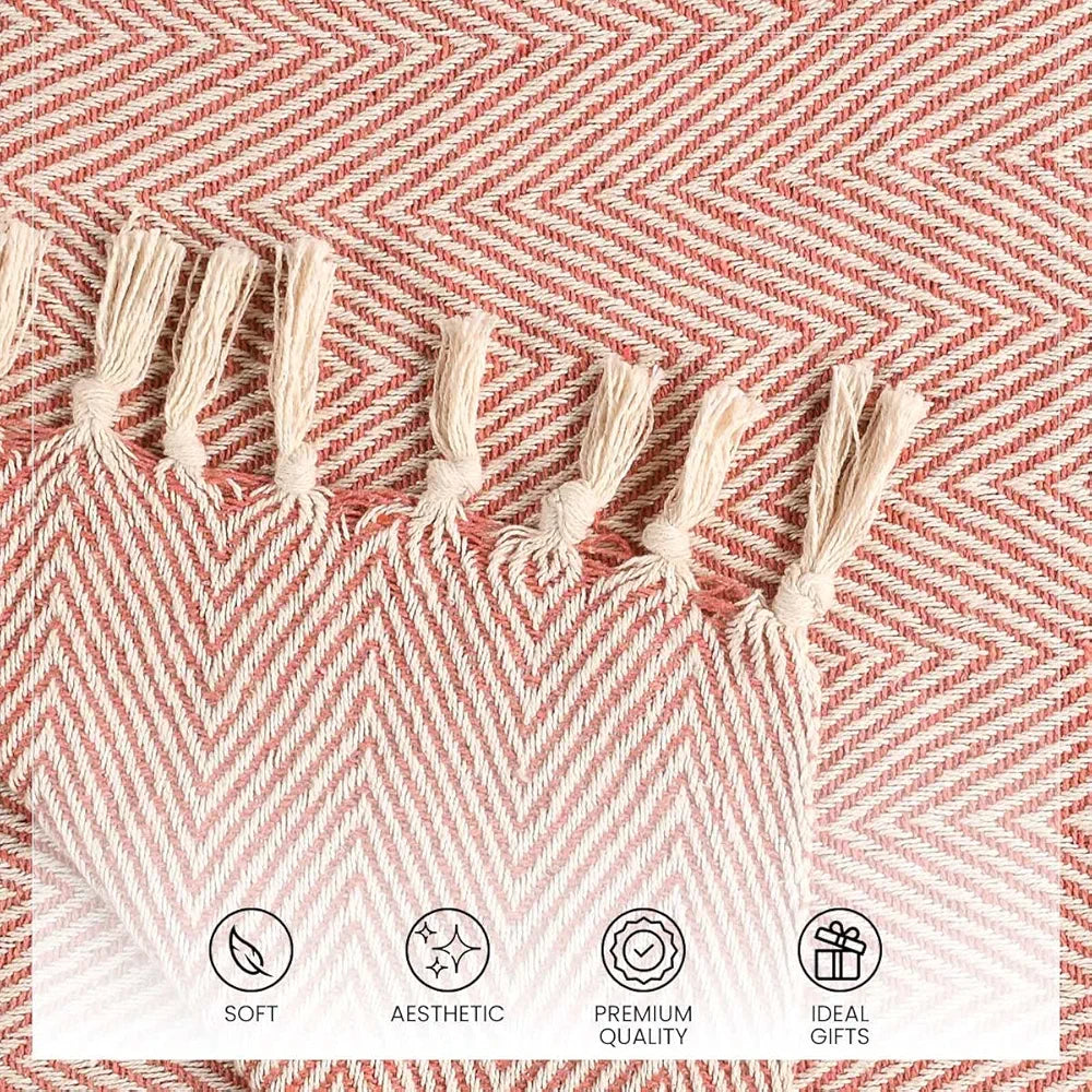 Sashaa World Striped Chevron Throw Blanket Colour Blush Pink