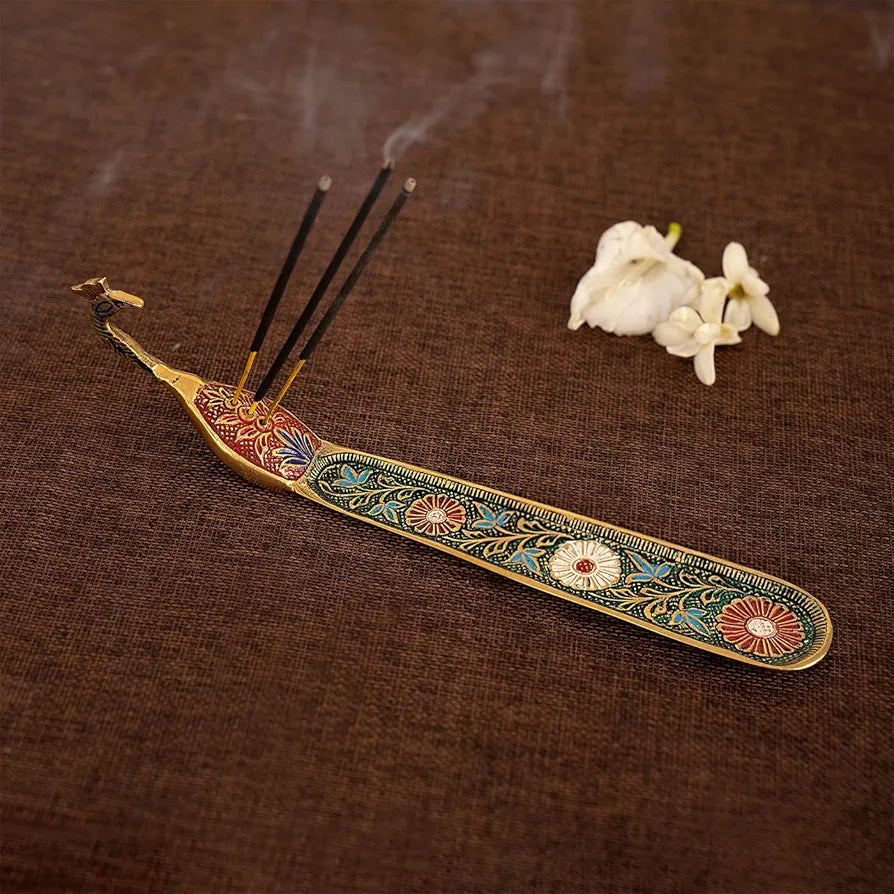 DecorTwist® Brass Incense Stick Holder  | Peacock Design Agarbatti Stand for Diwali Pooja Incense Burner Dhoop Stick Holder for Home, Office,Temple 1 Piece