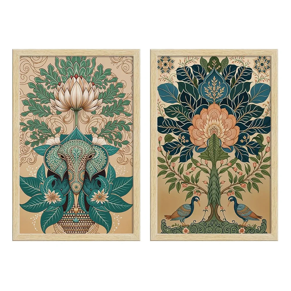 ArtX Paper Madhubani - 01 Art Paintings with Frame Set of 2