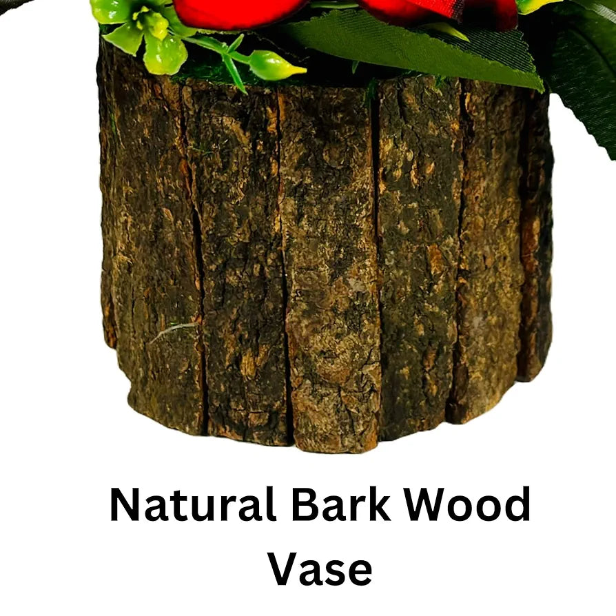 Artificial Velvet Rose Fake Flowers Potted Artificial Plants Indoors Natural Wooden Pot