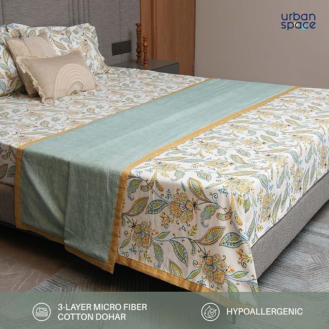 Urban Space Microfiber Cotton Reversible Dohar for Double Bed AC Blanket Colour Iris Blue