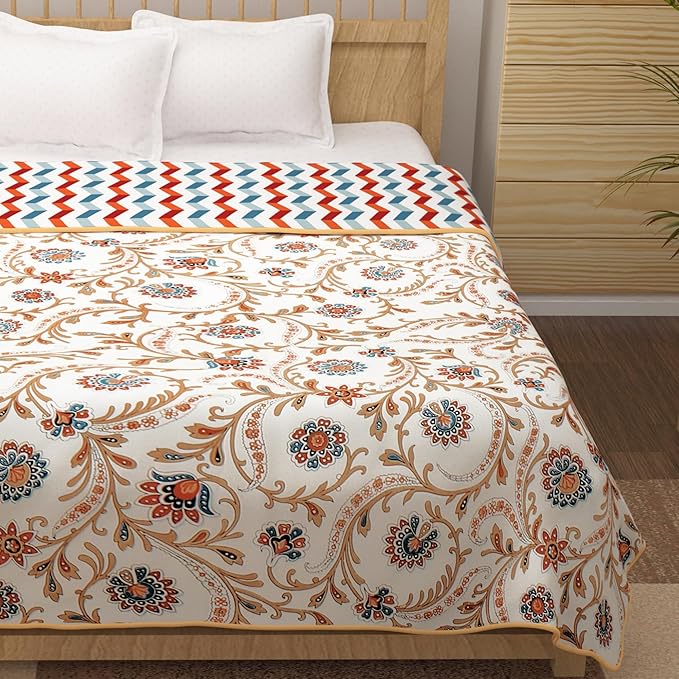 Story@Home Comforter Double Bed Cotton Blanket for Double Bed White & Beige Colour
