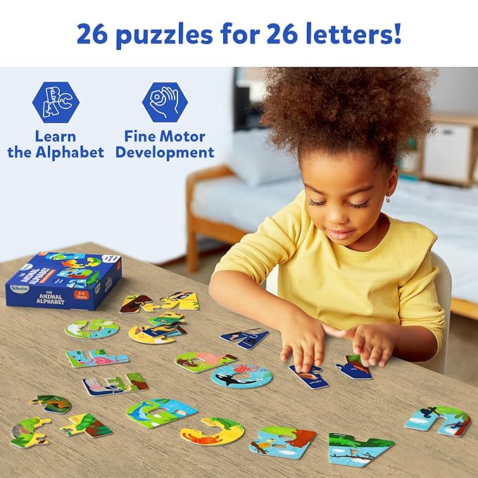 Skillmatics Animal Alphabet Puzzle 52 Piece Jigsaw Puzzle for Toddlers