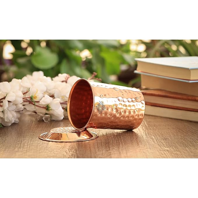 Indian Art Villa Indianartvilla Hammered Copper Glass Tumbler With Lid (Pack of 2)
