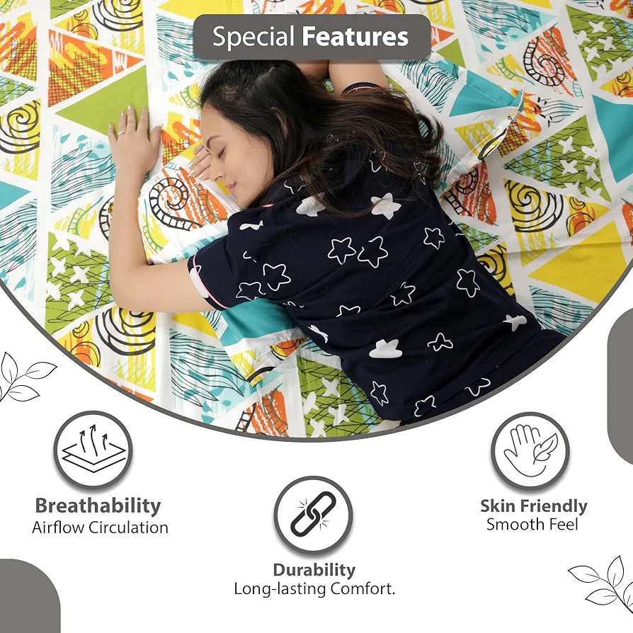 Divine Casa 144 TC 100% Cotton King Bedsheet with 2 Pillow Covers Abstract Pattern Colour Mustard