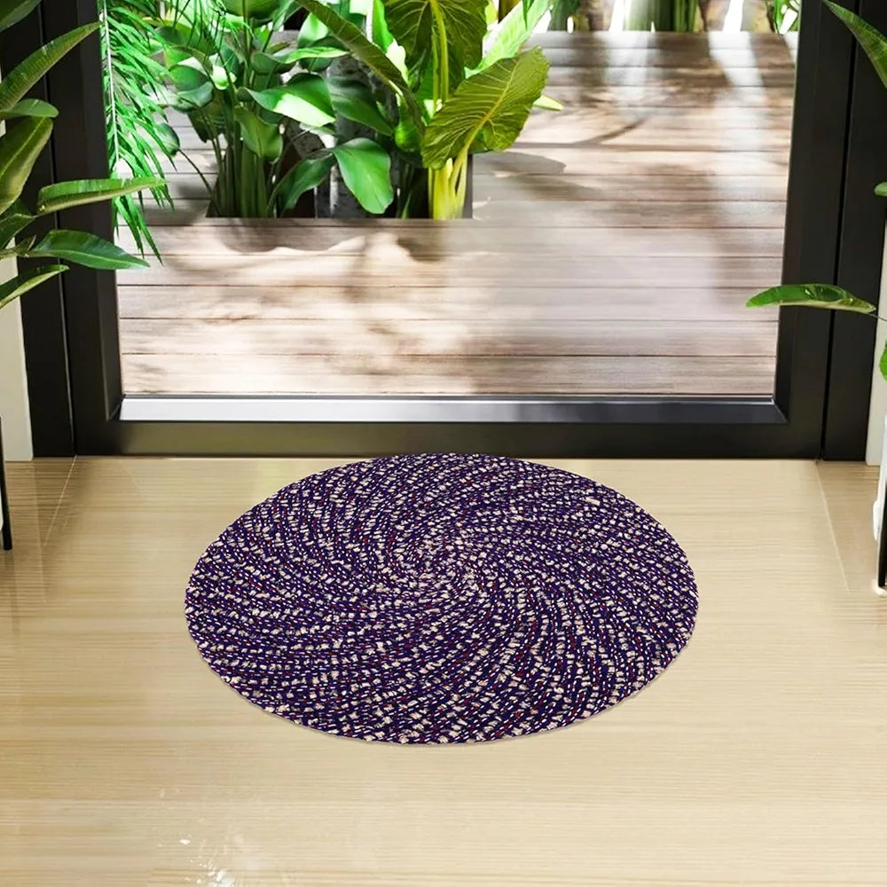 Kuber Industries Round Shape Feather Door Mat Cotton Reversible Small Size Purple