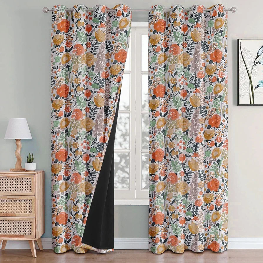 Cloth Fusion Blackout Printed Premium Door Curtains 8 Feet Long Set of 2 White Roses