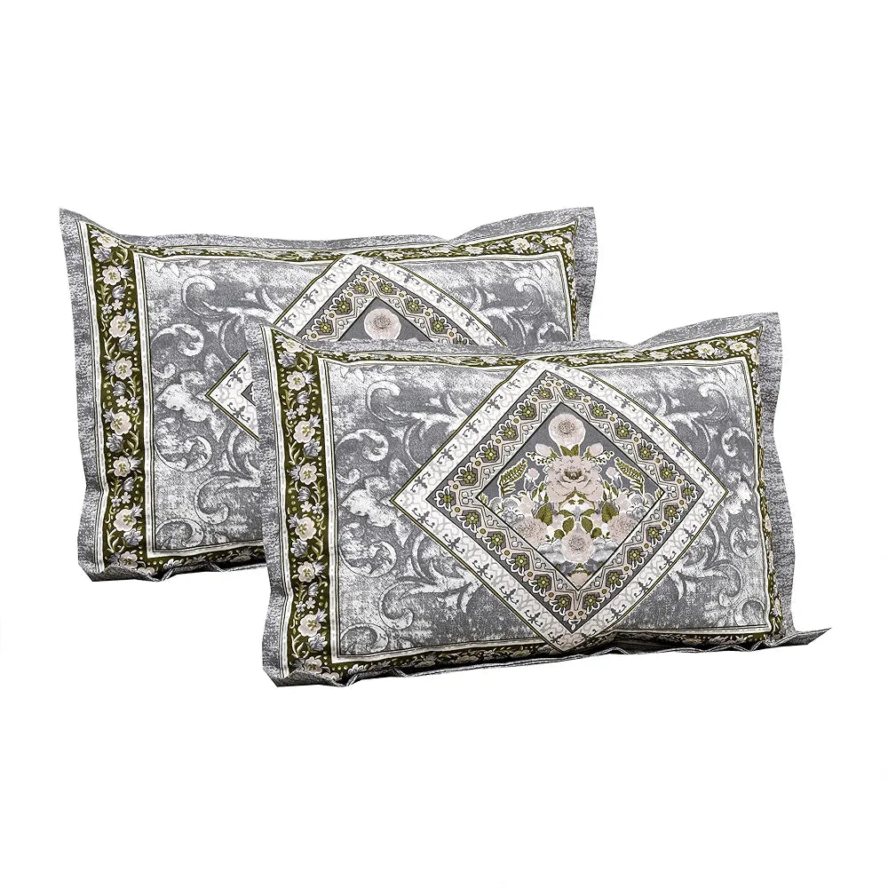 Kuber Industries Double Bedsheet with 2 Pillow Covers 186 TC Premium Cotton Arabic Beauty Flower Square Gray
