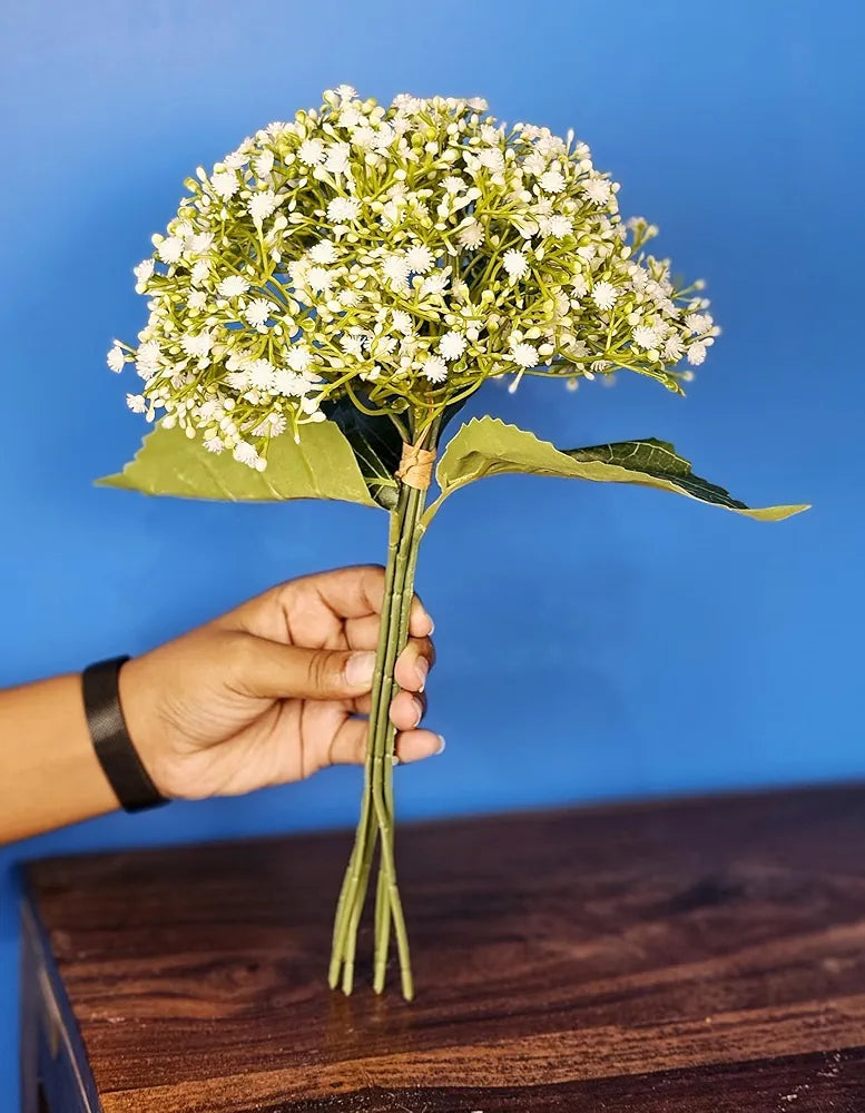 Bunch Artificial Dahlia Flowers  7-Stem Faux Floral Bouquet Realistic Fabric Flower White