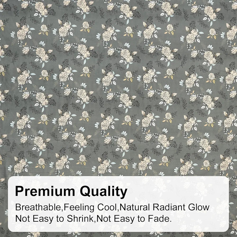 Fresh From Loom King Size Microfiber Fitted Bedsheet Set with Floral Print 240 TC Anti Fade 2 Pillow Covers Rose Oslo Grey