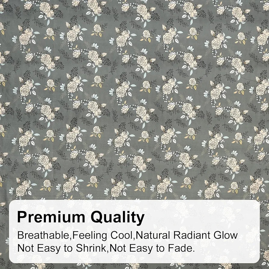 Fresh From Loom Single Bed Microfiber Bedsheet with Floral Print 240 TC 1 Pillow Covers Rose-Oslo-Grey