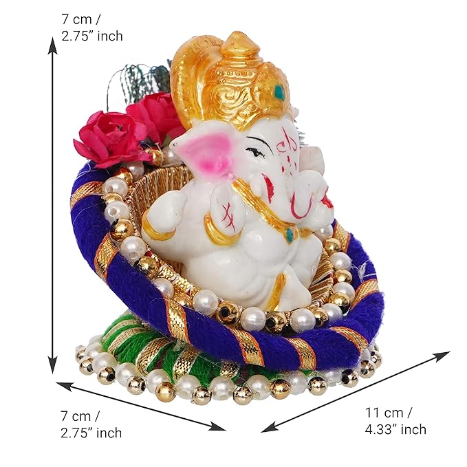 Ecraftindia Resin Lord Ganesha Idol on Peacock Feather Decorative Plate | Ganesha Idol for Home Decor