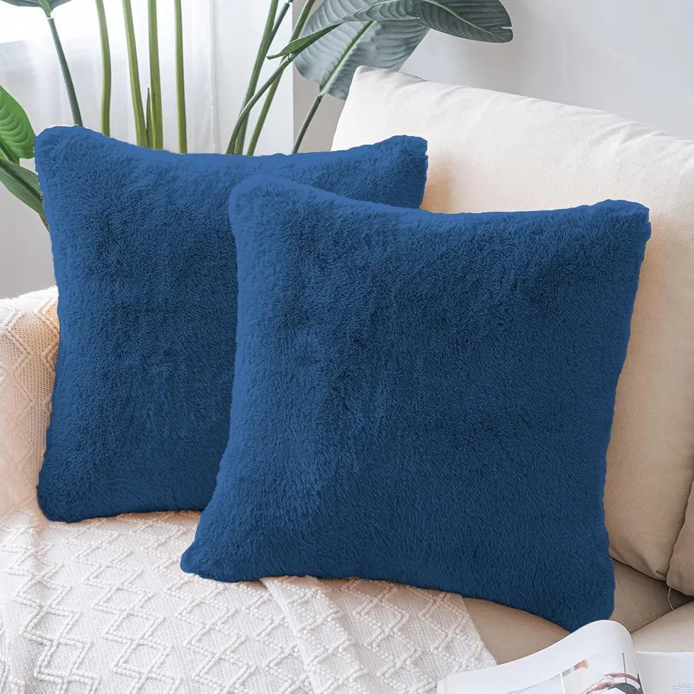 Luxe Home Cushion Cover Duble Side Rabbit Fur Plain Design Covers Set of 2 for Sofa Colour Teal