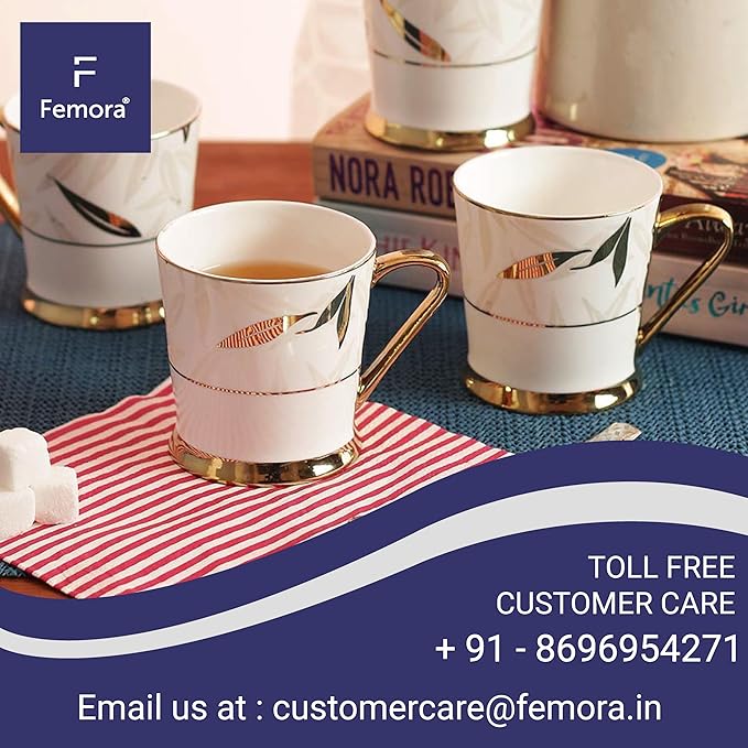 Femora Indian Ceramic Tea Cups | 200 Ml | Set of 6 | Multi-color | Not Microwave Safe