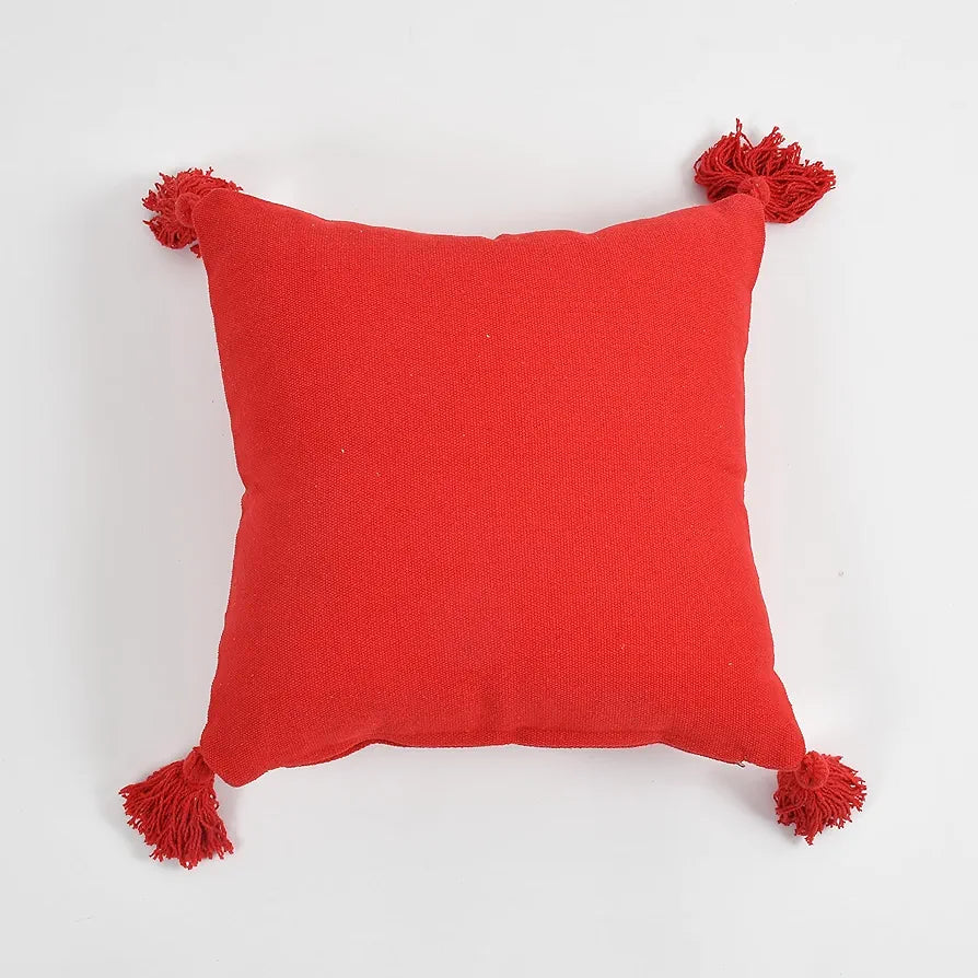 Sashaa World 100% Cotton Cushion Covers Colour Red With Tassels/decorative Throw Pillow( Set Of 2)