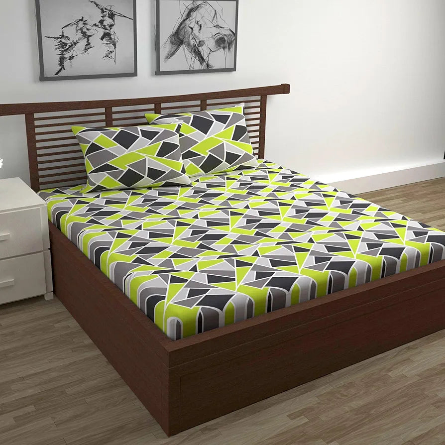 Divine Casa - 144 TC Super Soft 100% Cotton Bedsheet for Double Bed  144 Thread Count Colour Lime Grey