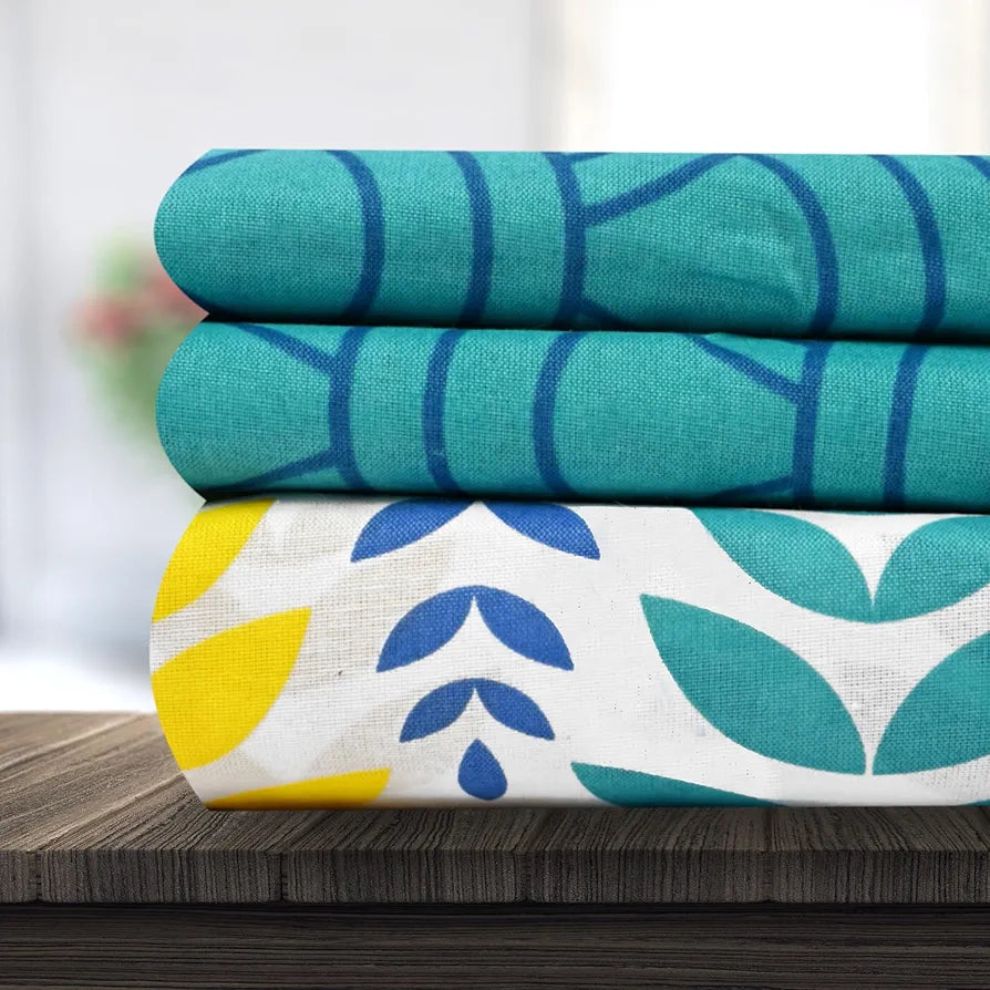 Divine Casa 144 TC Super Soft Cotton Bedsheet for Double Bed  144 Thread Count - Floral Colour Blue & Yellow