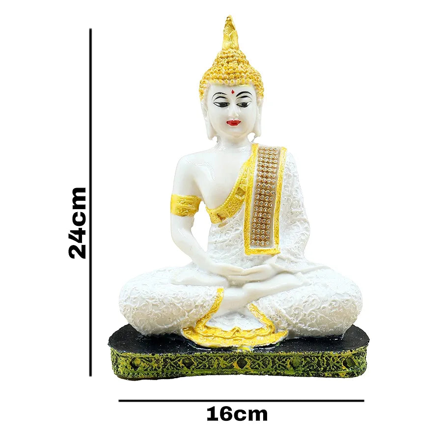 Jaipur Ace Meditating Buddha Polyresin Idol Showpiece White Gold Buddha