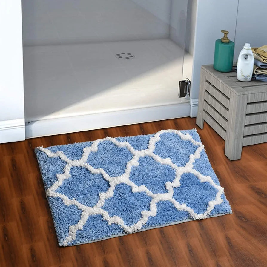 Aerohaven Glorious Super Soft Microfiber Abstract Moroccan Designer Anti Slip Bathmat Aqua Colour