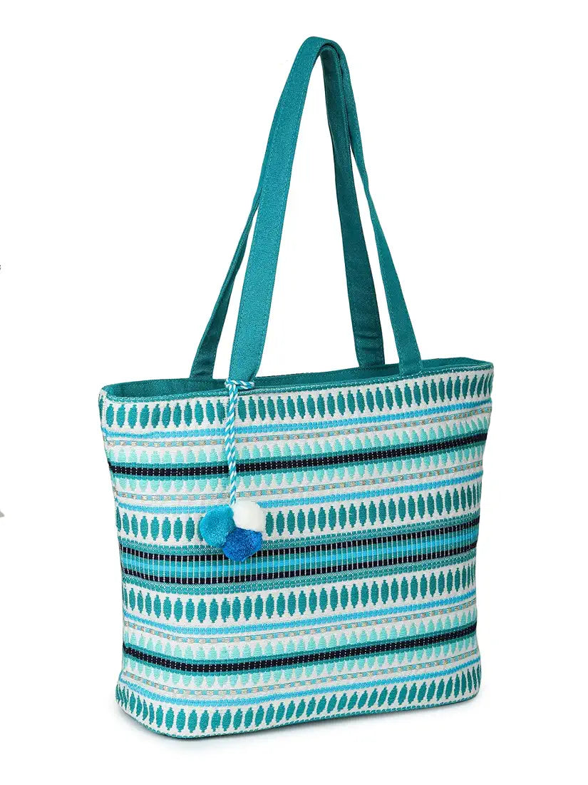 Klondon Alii And Aliizey Tote Bag For Women With Zip Bag Colour Teal Gold