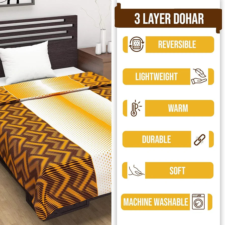 Divine Casa 120 GSM Microfiber Single Dohar Soft & Lightweight Throw Blanket Chevron Pattern Colour Orange Chevron