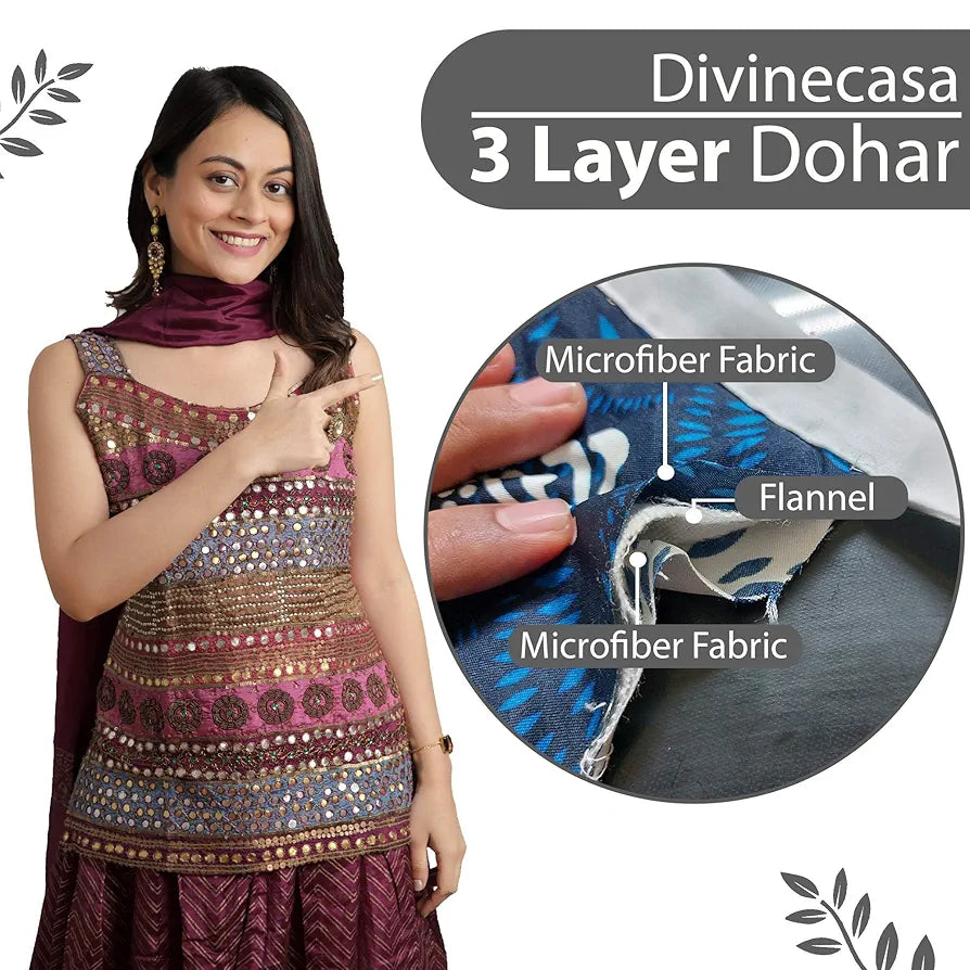 Divine Casa 120 GSM Microfiber Single Dohar Soft & Lightweight Throw Blanket All-Season Comfort Zig-Zag Pattern Raven Colour Black & White