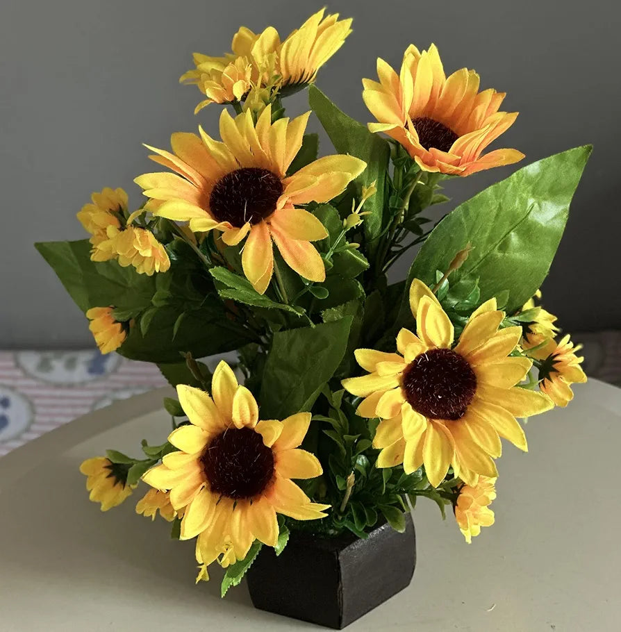 Wooden Pot with Multi-Design Dry Artificial Flowers Yellow