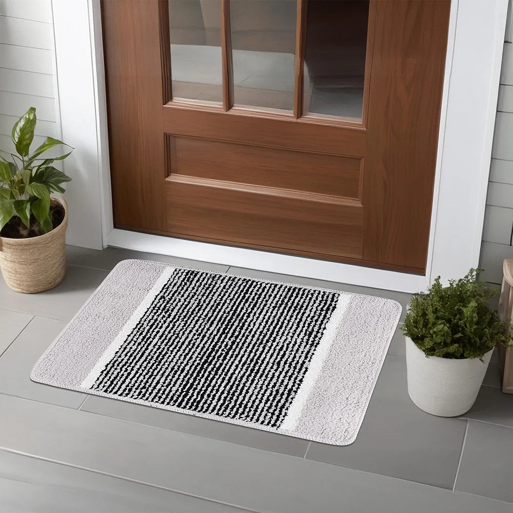 Kuber Industries Anti-Skid Water-Absorbent Door Mats for Home Micro Diamond Lining Light Grey