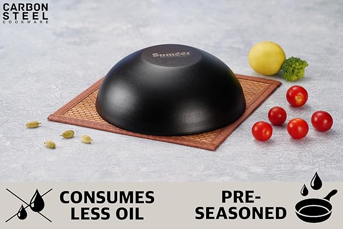 Sumeet Super Smooth Pre Seasoned Carbon Steel (Iron) Deep Tasra 17.3cm 950 ml