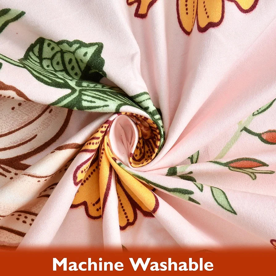 Fresh From Loom Floral Print Microfiber Single Bed Bedsheet Set Anti Fade 240 TC 1 Pillow Covers Soft-Pink