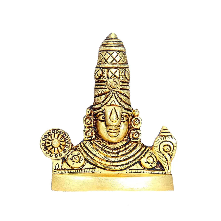 anciently Balaji face Wall Hanging Small | Small Lord Balaji Face Wall Hanging | Tirupati Balaji Face Wall Hanging Metal, Brass, 9 CM Height, Gold Colour, 1 Piece