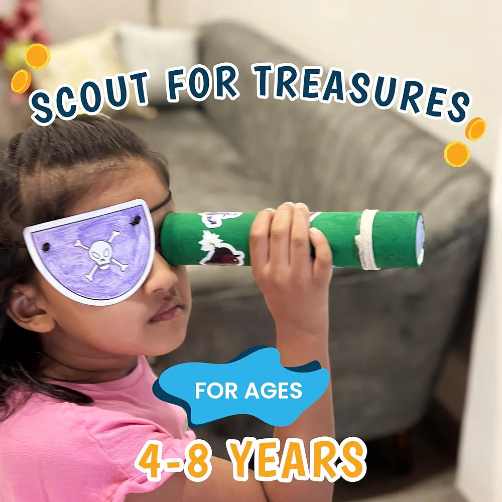 The Curious Bees Pirates Treasure Crafting Kit | Fun and Learning Craft Kit for 5+ Year Olds | Creative DIY Fun Activity Kit for Boys & Girls | Ideal Gift for Early School-goers | 4-in-1 Activity Box