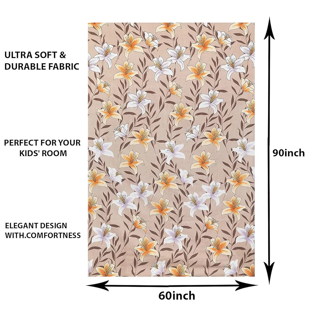 Kuber Industries Cotton Single Bedsheet with 1 Pillow Cover Flower Design Light Brown