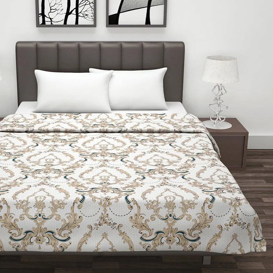 Divine Casa Glace Cotton 120 GSM Reversible Lightweight Printed Double Bed AC Dohar Blanket Quilt TC - 120 Colour Beige and Brown