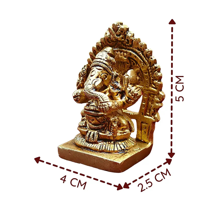 anciently Mini Ganesha Brass Idol with Arch | Ganesh Chaturthi Gifts | Ganesha Idol for Car Dashboard Brass, 5CM Height, Gold Colour - 