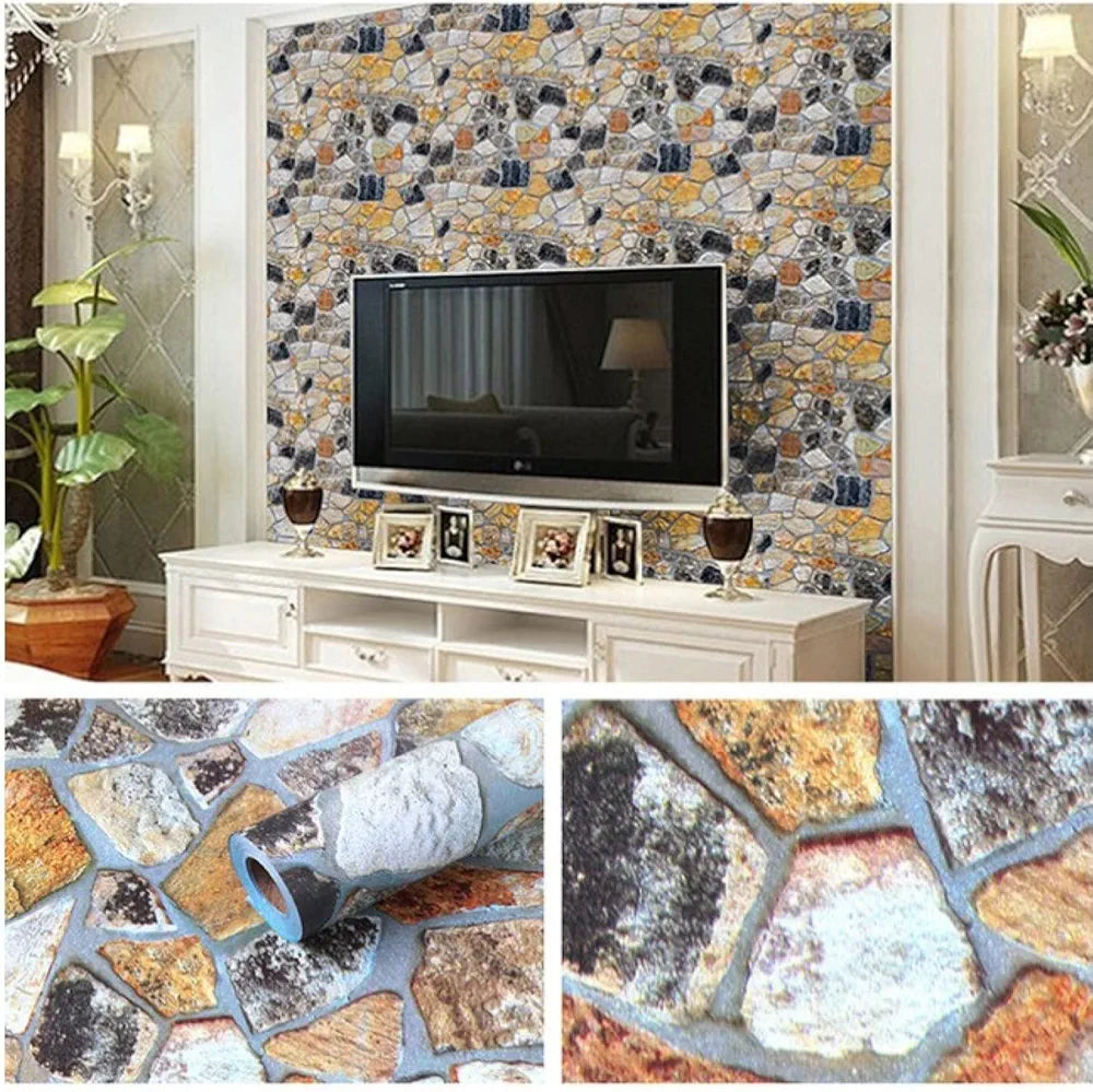 Indian Royals Multi Brick Stone Vinyl Self Adhesive Peel and Stick Home Decor Wallpaper 200 CM * 45 CM